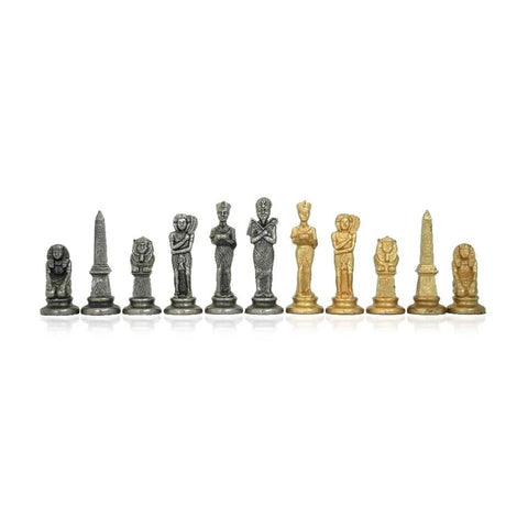 Italfama Egyptian Metal Chess Set Gold Silver Plated with Faux Leather Board