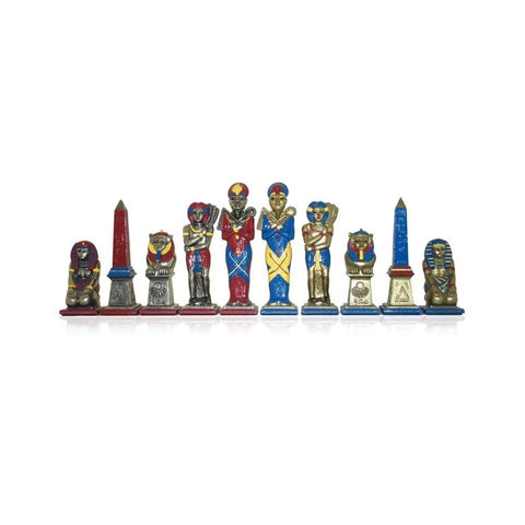 Italfama Egyptian Metal Chess Set with Red Yew Wood 51cm Board, Handmade