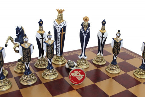Italfama Renaissance Metal Chess Set with Faux Leather Board 45cm Italy