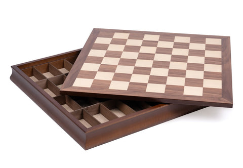 Italfama Walnut & Maple Chess Board with Piece Storage 50x50cm Italy