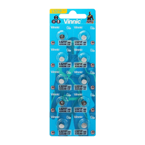10x Vinnic L521 AG0 384 SR521W 1.5V Alkaline Button Batteries Watch