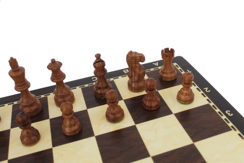 Italfama Handmade Acacia Wood Chess Set with Wooden Board 50x50cm Italy