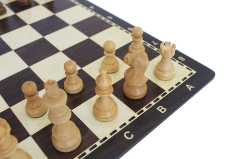 Italfama Handmade Acacia Wood Chess Set with Wooden Board 50x50cm Italy
