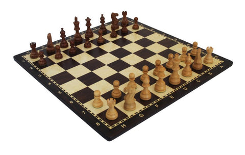 Italfama Handmade Acacia Wood Chess Set with Wooden Board 50x50cm Italy