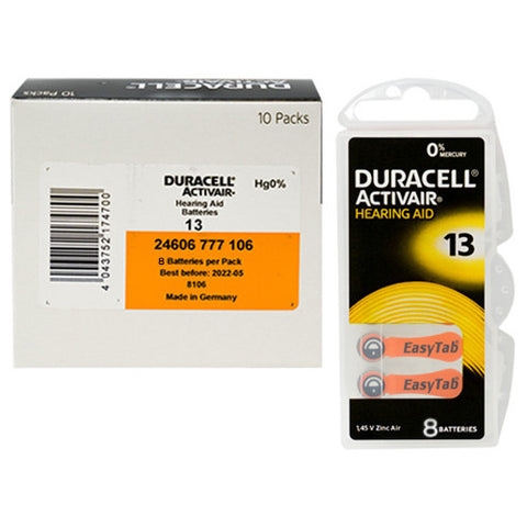 60x Duracell Activair Size 13 Hearing Aid Batteries Zinc Air Mercury Free