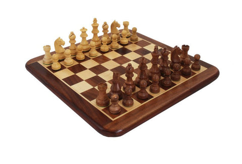 Italfama Handmade Acacia Chess Set with Mahogany Board 38x38cm Made in Italy