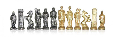 Italfama Roman vs Barbarian Metal Chess Set with Leather Board & Checkers
