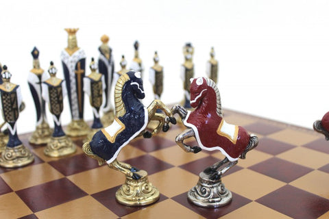 Italfama Renaissance Metal Chess Set with Faux Leather Board 45cm Italy