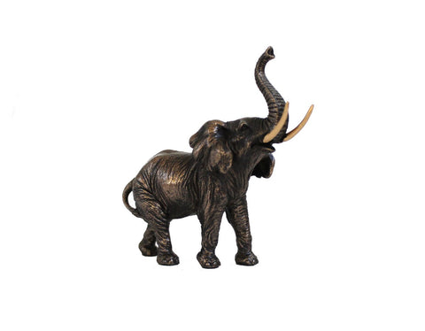Bronze Lucky Elephant Figurine with Raised Trunk, Resin Statue, Italfama Italy