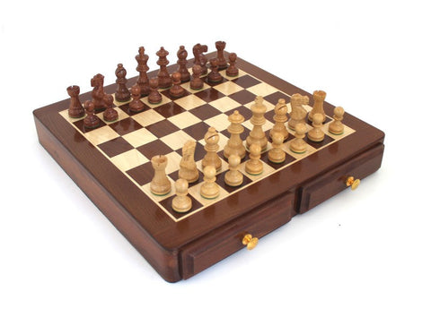 Italfama Handmade Weighted Wood Chess Set 46cm Board with Storage Drawers