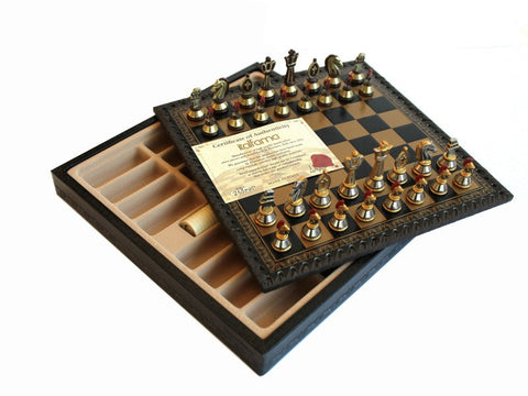 Roman Style Luxury Metal Chess Set with Board & Checkers Italfama