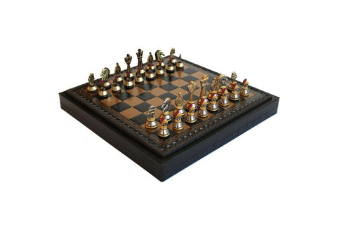 Roman Style Luxury Metal Chess Set with Board & Checkers Italfama