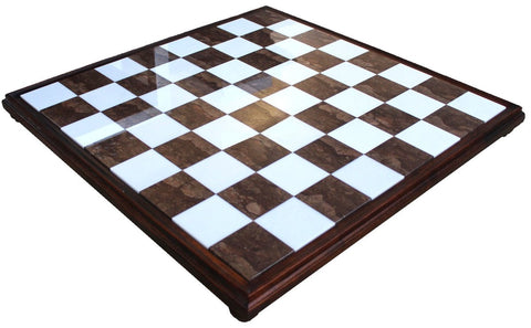 Italfama Luxury Brass Chess Set Large Pieces with Marble Wood Board