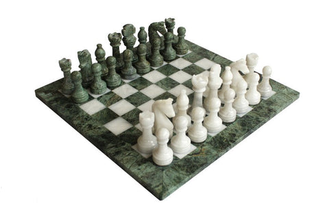 Italfama Italian Green White Marble Chess Set with Onyx Board & Case