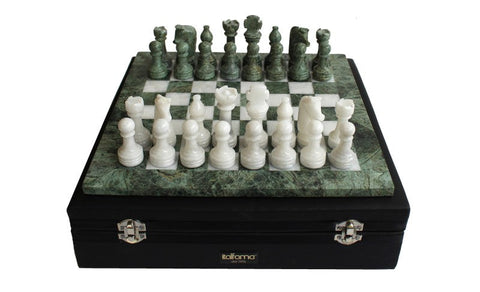 Italfama Italian Green White Marble Chess Set with Onyx Board & Case