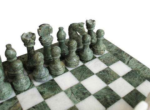 Italfama Italian Green White Marble Chess Set with Onyx Board & Case