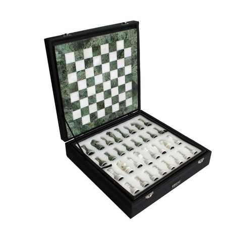 Italfama Italian Green White Marble Chess Set with Onyx Board & Case