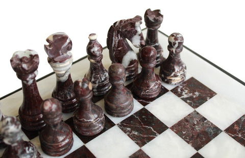 Italfama Handmade White & Red Marble Chess Set with 30cm Marble Board Italy