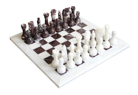 Italfama Handmade White & Red Marble Chess Set with 30cm Marble Board Italy