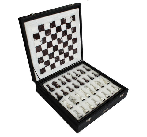 Italfama Handmade White & Red Marble Chess Set with 30cm Marble Board Italy