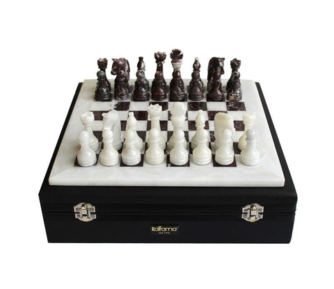 Italfama Handmade White & Red Marble Chess Set with 30cm Marble Board Italy