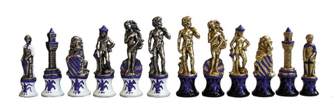 Italfama Metal Chess Set with Faux Leather Board, Checkers & Backgammon