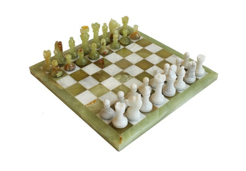 Italfama Handmade Marble Onyx Chess Set 23cm Board with Leather Case