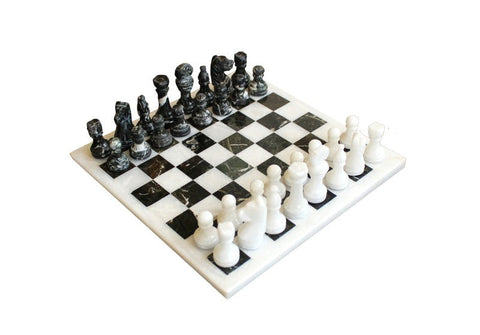 Italfama Handcrafted Black & White Marble Chess Set with Leather Case