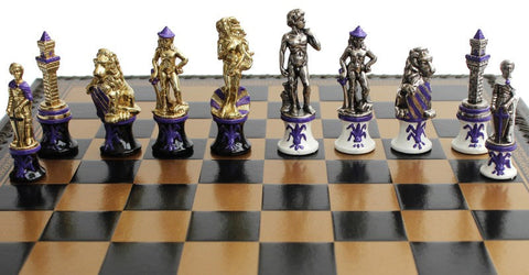 Italfama Metal Chess Set with Faux Leather Board, Checkers & Backgammon