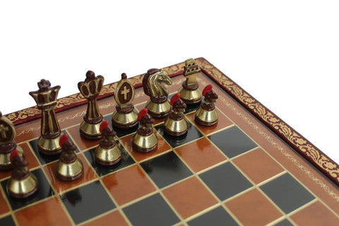 Italfama Roman Style Luxury Metal Chess Set with Glass & Leather Board