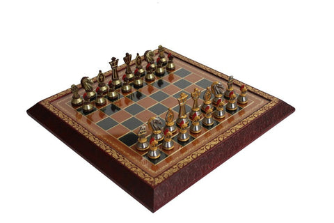 Italfama Roman Style Luxury Metal Chess Set with Glass & Leather Board