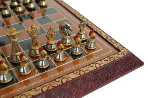 Italfama Roman Style Luxury Metal Chess Set with Glass & Leather Board