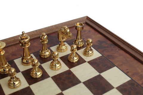 Italfama Italian Gold & Silver Plated Brass Chess Set, 48cm Briar Board