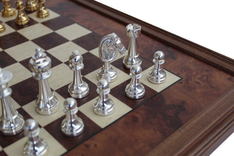 Italfama Italian Gold & Silver Plated Brass Chess Set, 48cm Briar Board