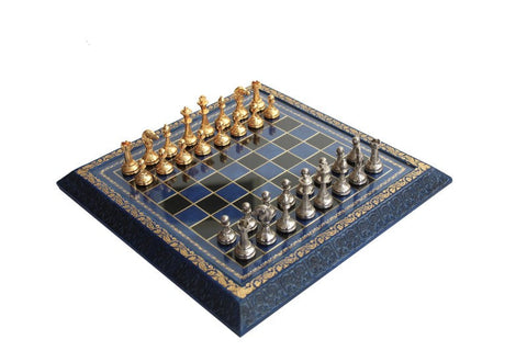 Italfama Italian Gold & Silver Plated Metal Chess Set with Leather Board 30cm
