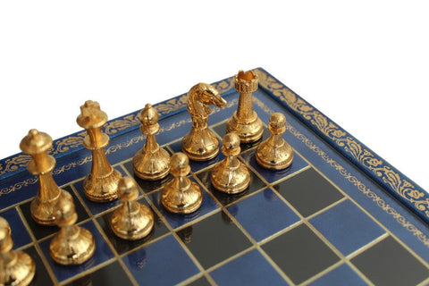 Italfama Italian Gold & Silver Plated Metal Chess Set with Leather Board 30cm
