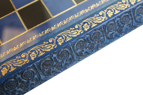 Luxury Brass Chess Set Blue Leather Glass Board Italfama Italy