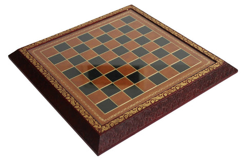 Italfama Florentine Metal Chess Set, Leather Board with Glass Top, Italy
