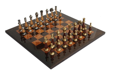 Italfama Italian Brass & Wood Chess Set 10cm King 51cm Board Handmade
