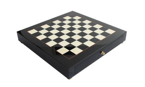 Italfama Luxury Brass Chess Set with Wood Board & Drawer, Made in Italy