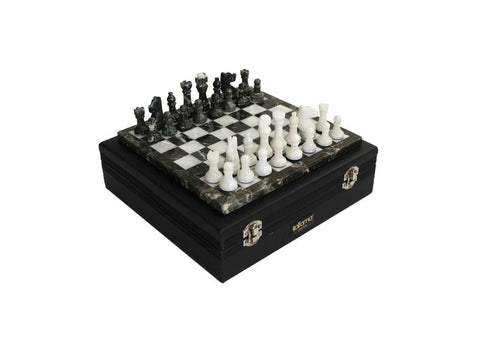 Handmade Black and White Marble Chess Set with Leather Case by Italfama