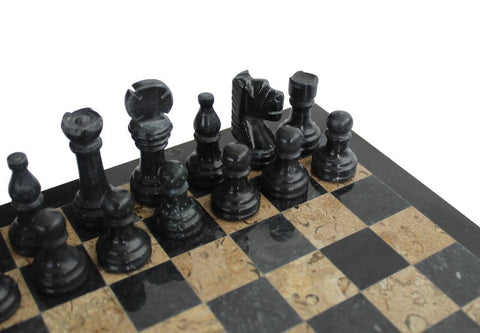 Italfama Black & Fossil Brown Marble Chess Set with Leather Case, Italy