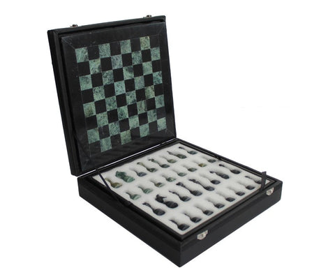 Italfama Handmade Black & Green Marble Chess Set 40cm Board with Case