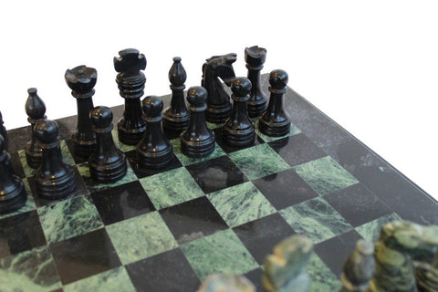 Italfama Handmade Black & Green Marble Chess Set 40cm Board with Case