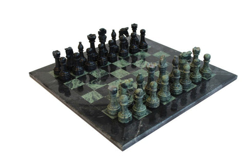 Italfama Handmade Black & Green Marble Chess Set 40cm Board with Case