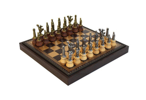 Italfama N°199 Metal & Wood Chess Set with Faux Leather Board 35cm Italy