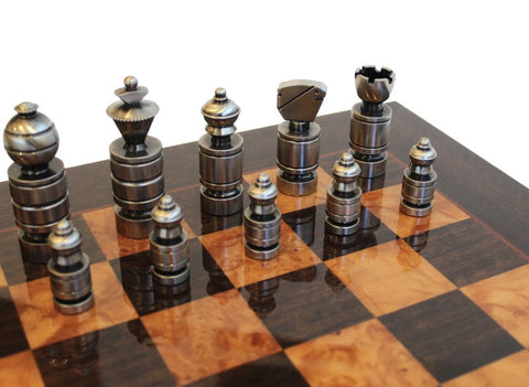 Italfama Brass Chess Set with Luxury Brown Wood Board Made in Italy