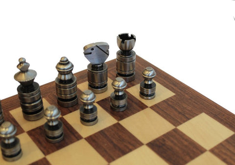 Italfama Luxury Brass Chess Set with Mahogany Board and Storage Drawer