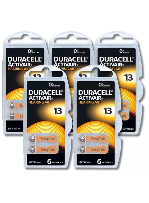 60x Duracell Activair Size 13 Hearing Aid Batteries Zinc Air Mercury Free