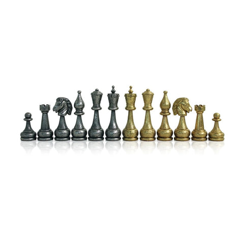 Italfama Handmade Metal Chess Set Gold Silver Leather Map Board 40cm